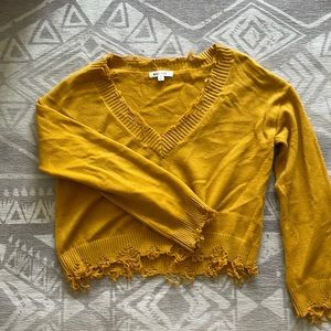 Wild Honey Mustard Cropped Distressed Sweater